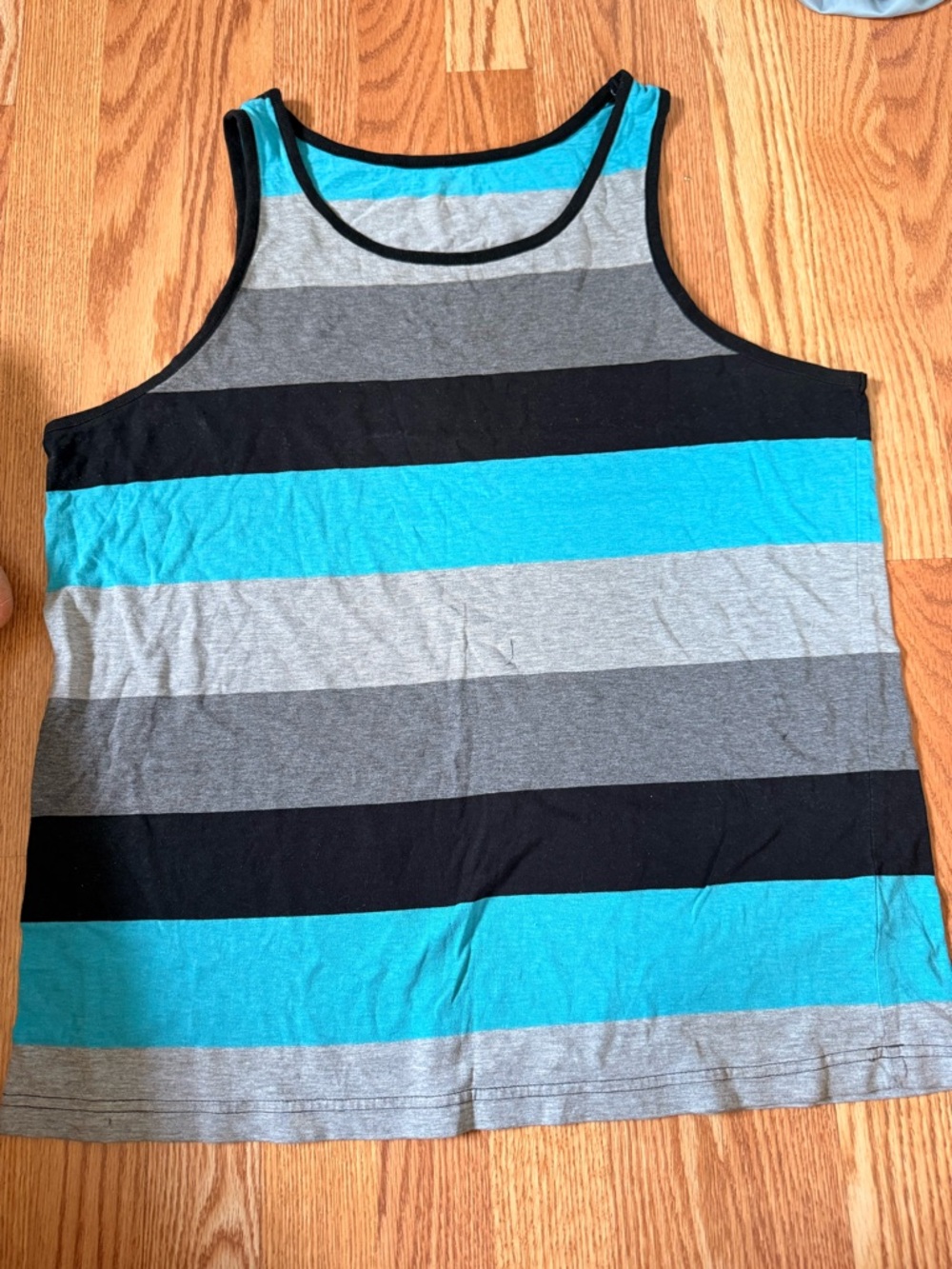 Men's Striped Tank Top in Teal, Black & Gray